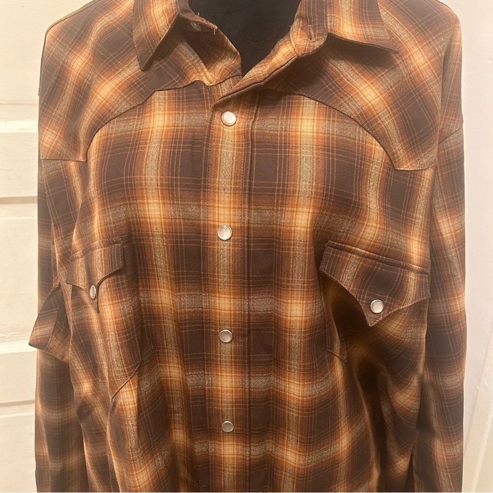 VTG CC Filson Brown Plaid Western Wool Pearl Snap Button-Up Shirt Rodeo XXL - Picture 2 of 8